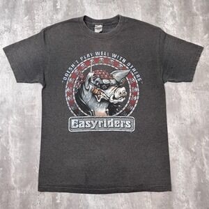 Vintage Easyriders Hog T-Shirt Mens Large Gray Distressed Faded Biker Motorcycle